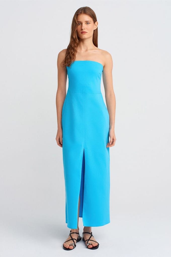 Strapless Aansluitende Midi-jurk met Splits