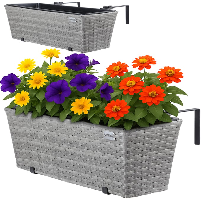 Casaria Polyrattan Bloembak – 2 Stuks Incl. Ophangbeugels - Grijs