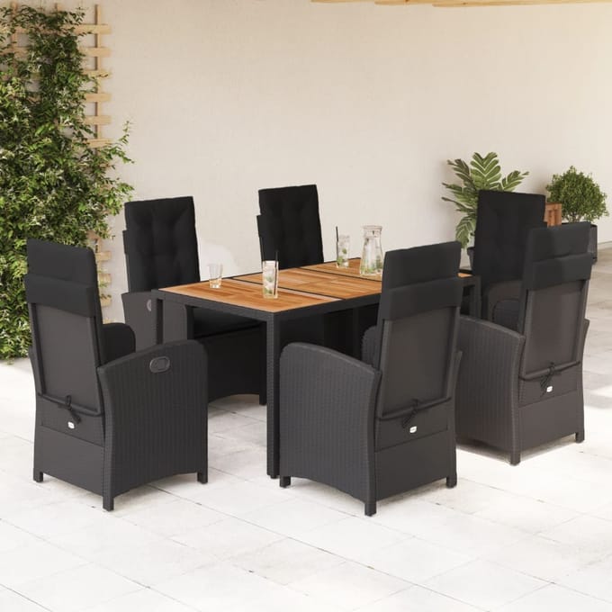 vidaXL - 7-delige - Tuinset - met - kussens - poly - rattan - zwart