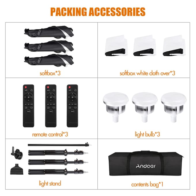 Andoer Studio Fotografie Light Kit Softbox Verlichtingsset met 85W 2800K-5700K Tweekleurige temperatuur US Plug zwart