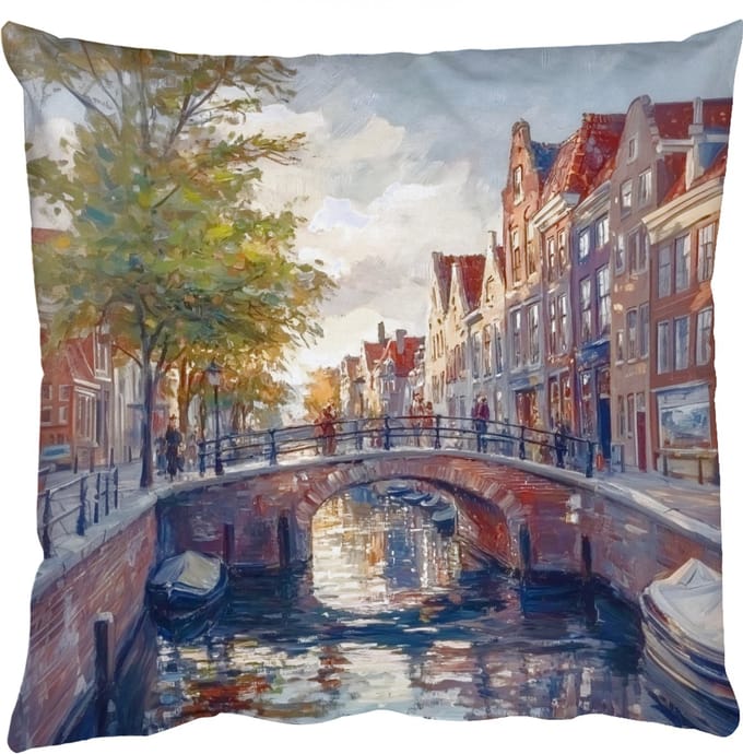 Sierkussens - Kussentjes Woonkamer - 60x60 cm - Brug - Stad - Huizen - Boot
