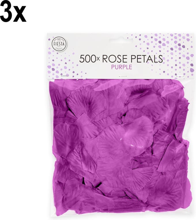 3x 500x Rozenblaadjes Paars - Feest Thema Bruiloft Rozen