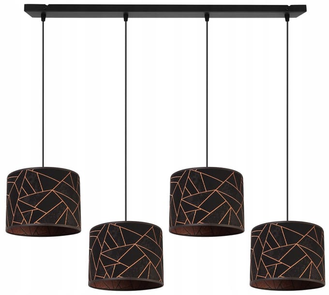 Moderne Zwarte Hanglamp met Koperen Accent - 4 lichtpunten