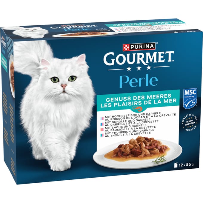 4 + 1 gratis! Gourmet Perle natvoer voor katten  - Geniet van de zee (4 Soorten) Gemengde Selectie 60 x 85 g