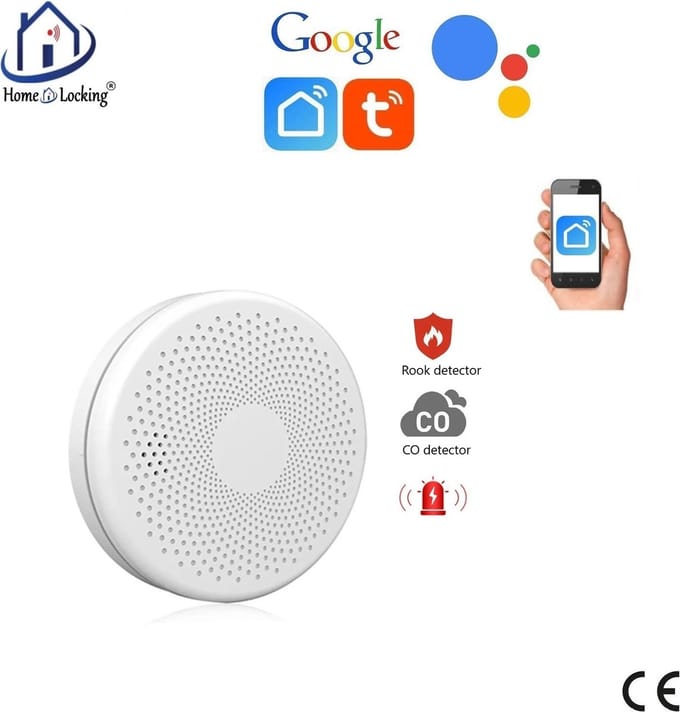 Wifi rook/CO detector met bediening via APP en kan werken met spraakgestuurde apps. T-2054