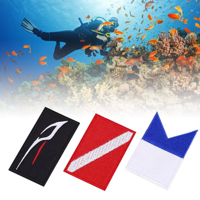 3 STUKS Scuba Duiken Vlag Patch Geborduurde Duiker Badge DIY Accessoires voor Rugzak Hoed red