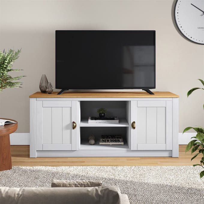 TV-lowboard BOLTON 140 cm met 2 deuren - wit/bruin