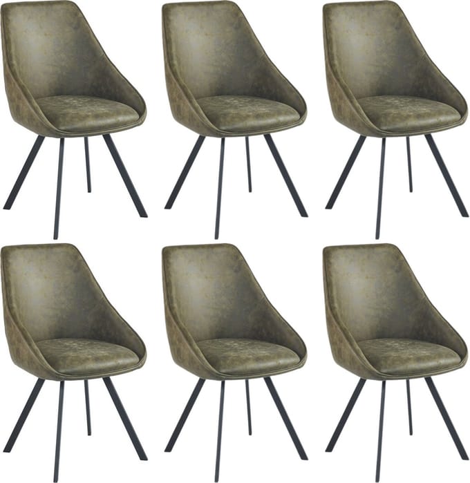 Colenis® - Twisty Eetkamerstoel - Set Van 6 - Groen - Microfiber - Zwarte Poten - 180° - Draaistoel