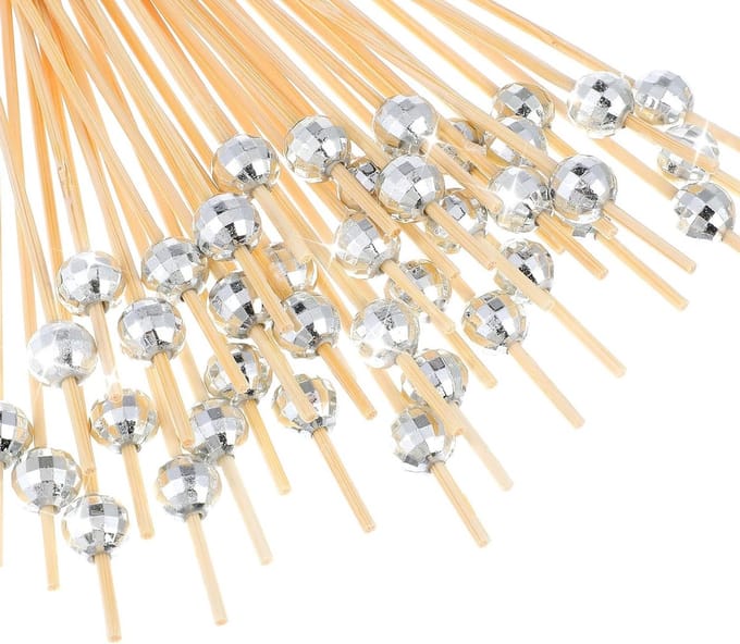 Cocktailprikkers met disco bal - 100 stuks - bamboe - voor feestelijke hapjes - ShopVlot