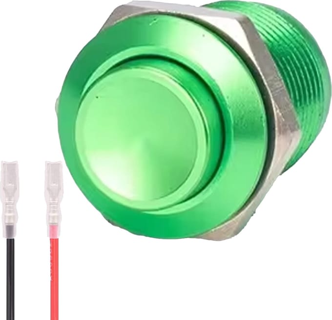 ProRide Metalen Mini Drukschakelaar 12V OFF-(ON) - 12mm - Pulsschakelaar met Aansluitkabel - 12V/24V - Groen - High Surface