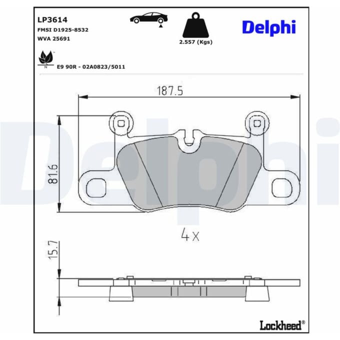 Remblokset DELPHI LP3614, achter