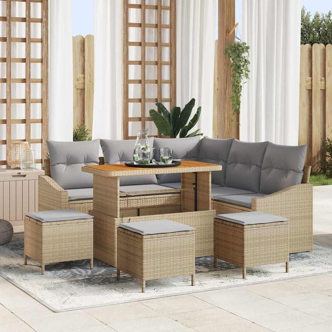 vidaXL - Tuinbank - Set - 9 - st - 8-zits - Beige - Poly - rattan