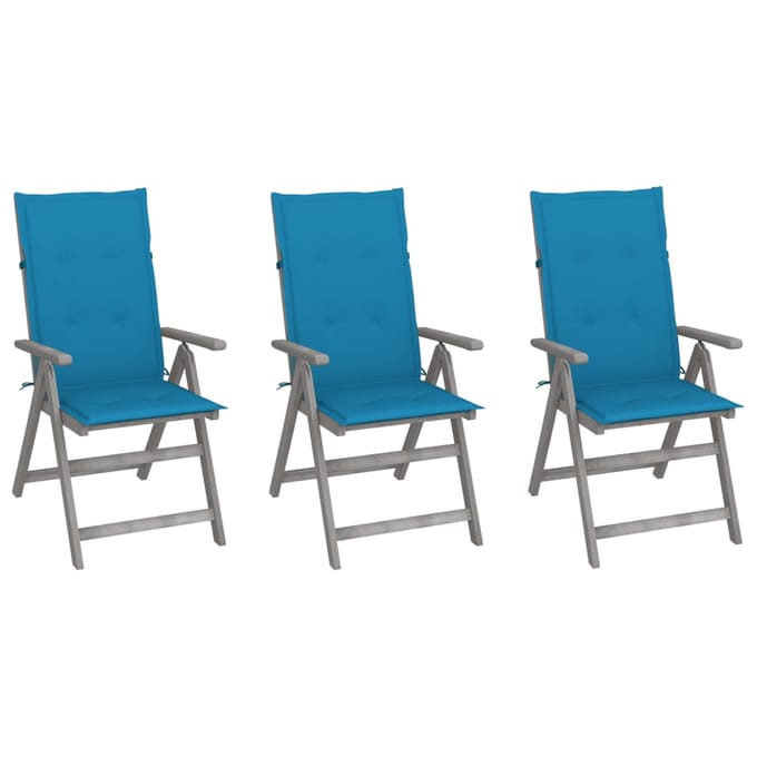 vidaXL - Tuinstoelen - 3 - st - verstelbaar - met - kussens - massief - acaciahout