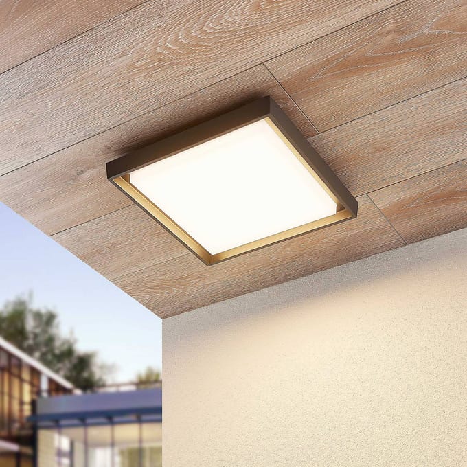 Lucande LED buiten plafondlamp Birta, donkergrijs, IP54, 34 cm