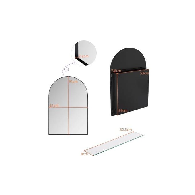 Meuble de salle de bain - MUVOE - Armoire murale - Miroir incurvé - Noir - Design contemporain noir