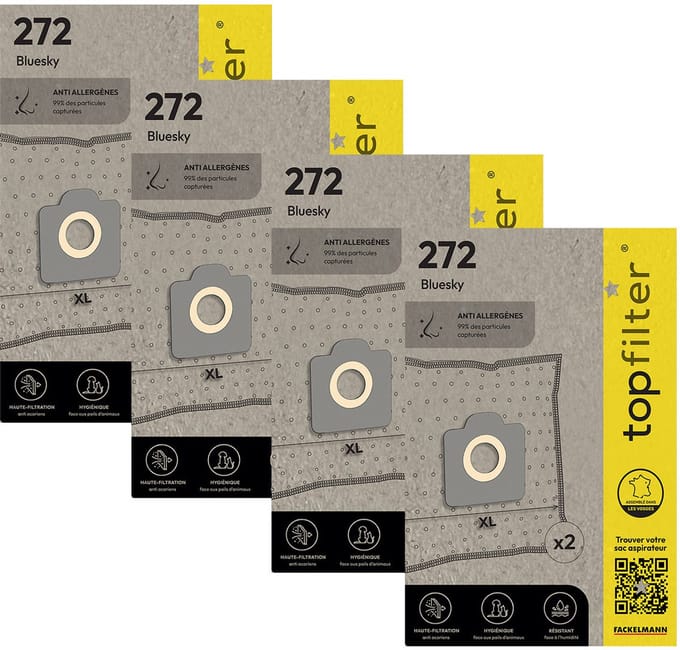 Set van 4 pakketten van 2 stofzuigerzakken 64272 Bluesky TopFilter Premium