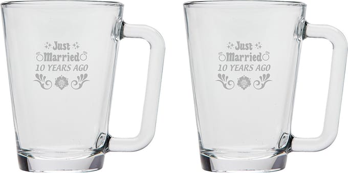 Gegraveerde set theeglazen 26cl Just Married 10 years ago