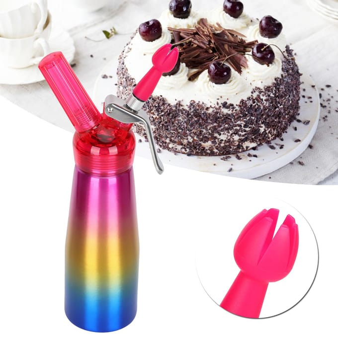 Roomopschuimer met 3 stuks Spuitmonden Dispenser Maker Taart Dessert DIY Tool Aluminium Keuken Bak pink