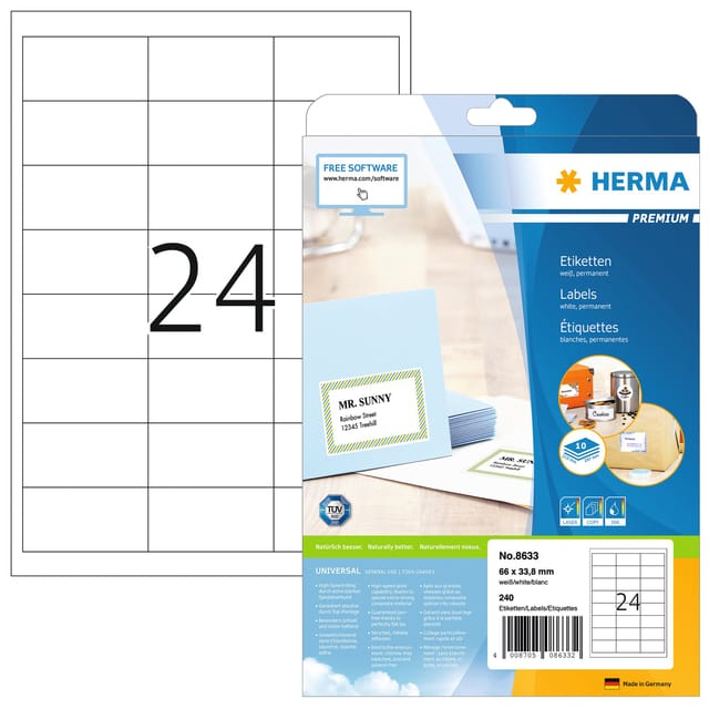HERMA 8633 Wit Zelfklevend printerlabel printeretiket