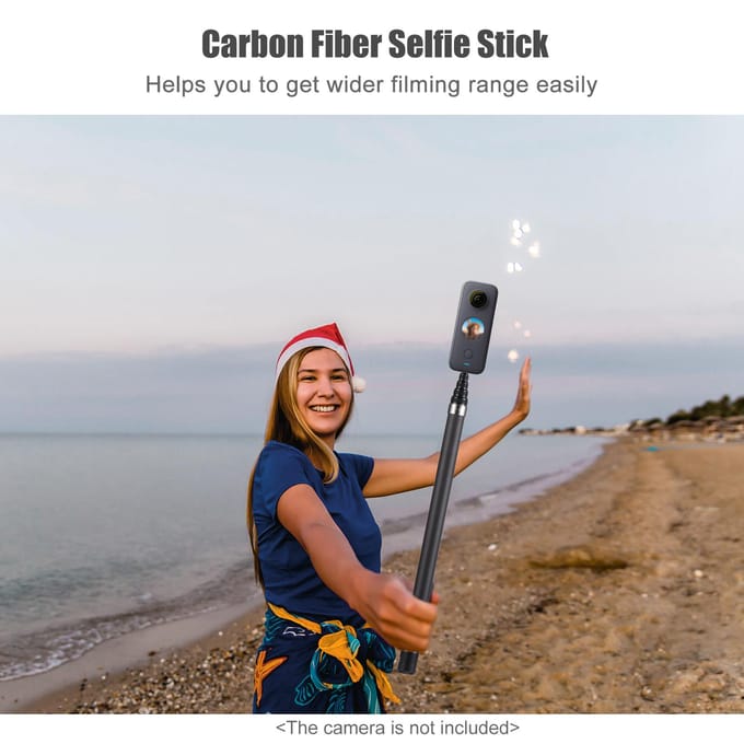 Draagbare selfiestick koolstofvezelstandaard camerabeugel 1/4 inch schroefbevestiging 45,5 cm-280 cm/ zwart