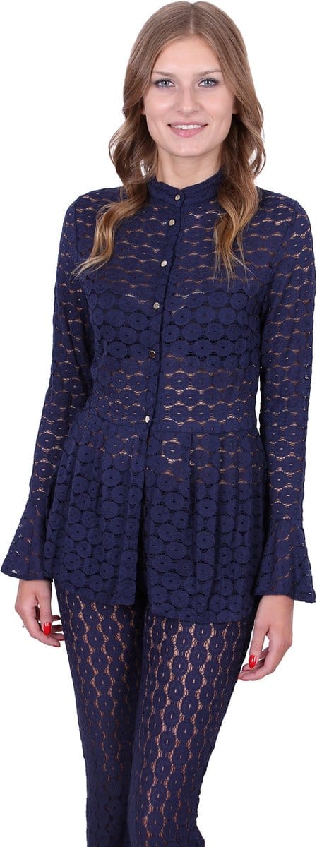 John Zack marineblauwe kanten blouse