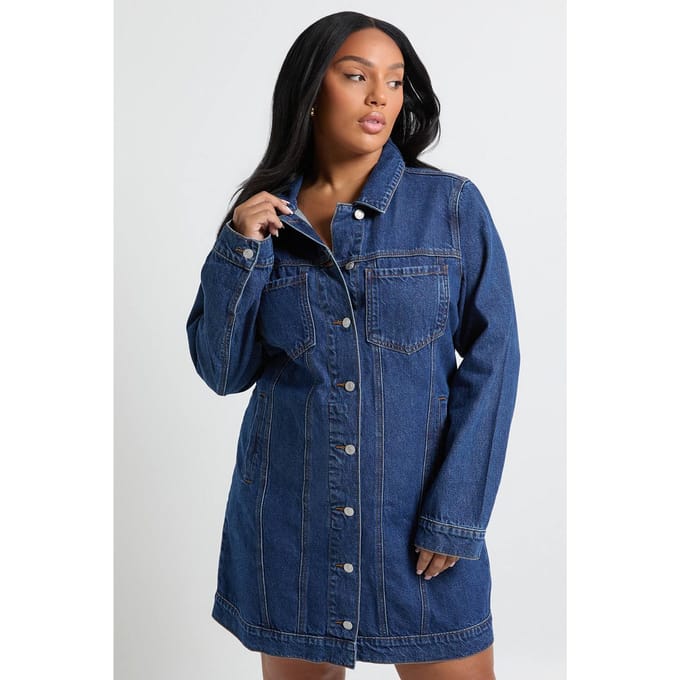 boohoo Dames Plus Western Denim Mini Jurk | Indigo | Maat: 26