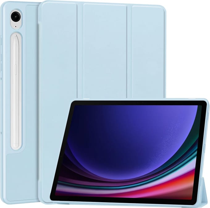 Hoesje geschikt voor Samsung Galaxy Tab S10 Plus / S9 Plus / S9 FE Plus / S8 Plus / S7 Plus / S7 FE - Screen Protector GlassGuard - SmartDefend Book Case Cover Kunstleer Aquablauw & Screenprotector