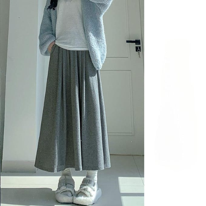 Jupe en Riz Gluant Gris Foncé Automne Nouvelle Taille Haute Drapé Jupe Moyenne et Longue pour Femme L gray
