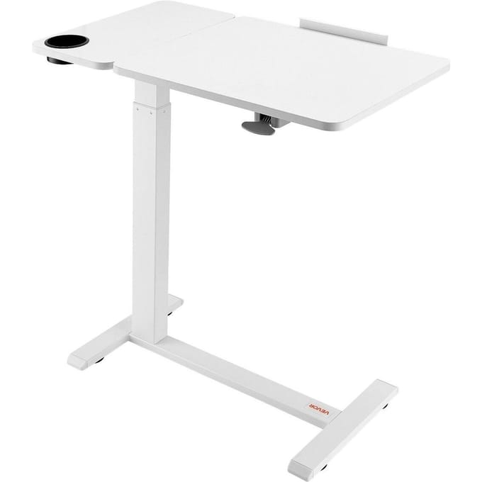 Table de lit Bureau de chevet avec plateau rabattable Roulettes et porte-gobelet Blanc