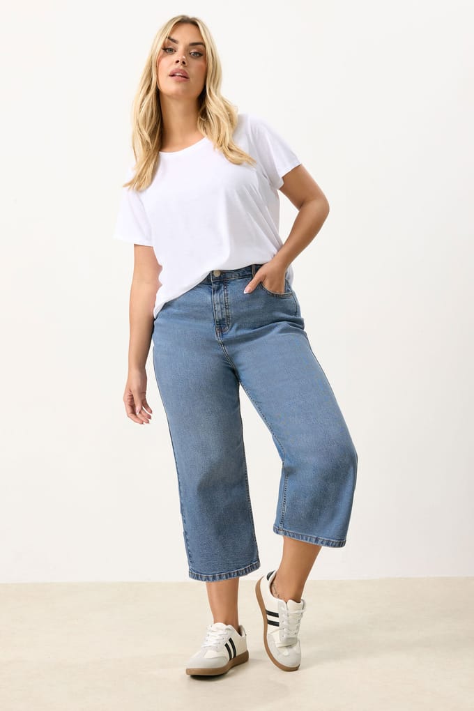 Yours Middenblauwe Cropped Jeans Met Wijde Pijpen Size 56