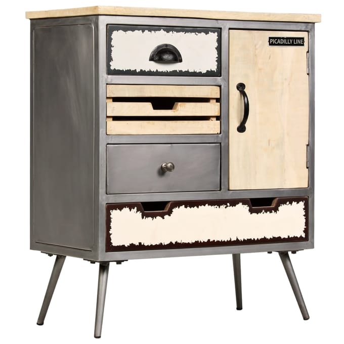vidaXL - Dressoir - 65x33x76 - cm - massief - mangohout - en - staal