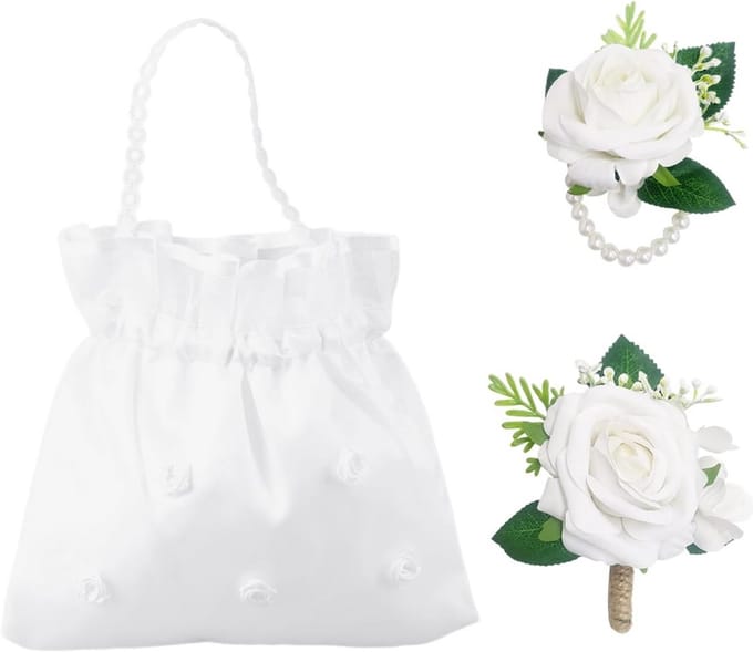 Bruiloft Accessoires Set - Bruids Corsage Armband - Bruiloft Versiering - Gesimuleerde Parel Juwelen - 21 x 20 cm - Wit