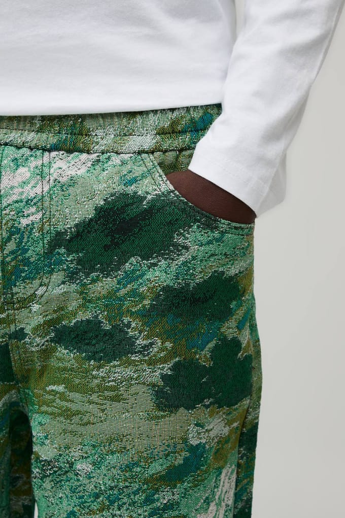 Relaxed Fit Abstract Camo Co-Ord Tapestry Trousers | Green | Size Medium