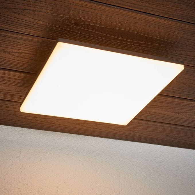 Lucande LED plafondlamp Henni, IP65, sensor, 30x30 cm, antraciet