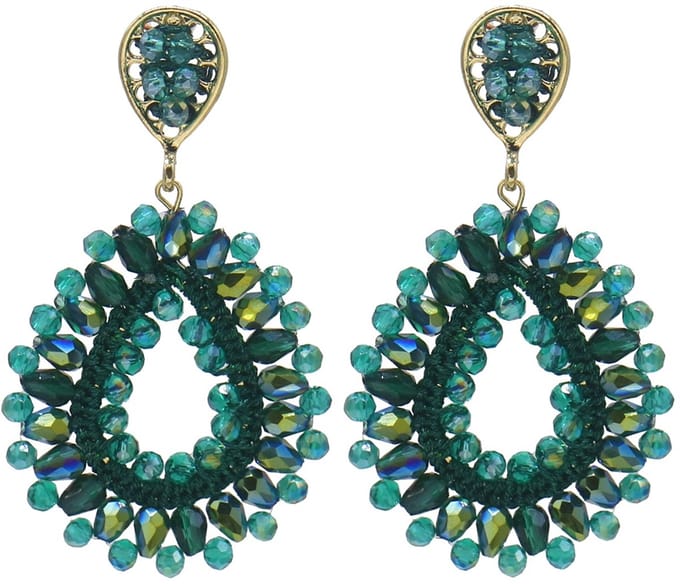 Oorbellen facetglas - groen - 5,5x3,5 cm