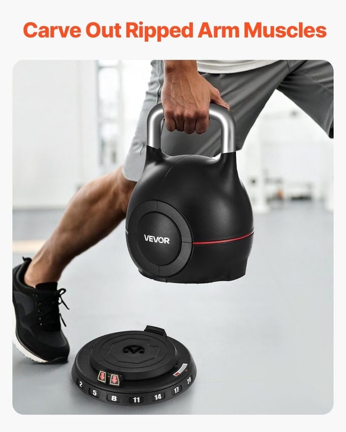 Kettlebell réglable avec 7 niveaux de poids 2/5/8/11/14/17/20 kg (Noir)