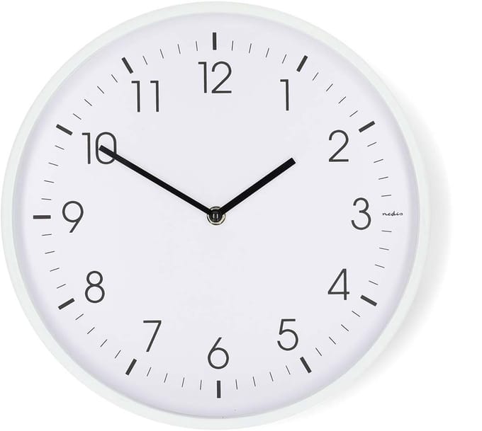 Nedis Wandklok - Diameter: 300 mm - Kunststof - Stille beweging - Wit