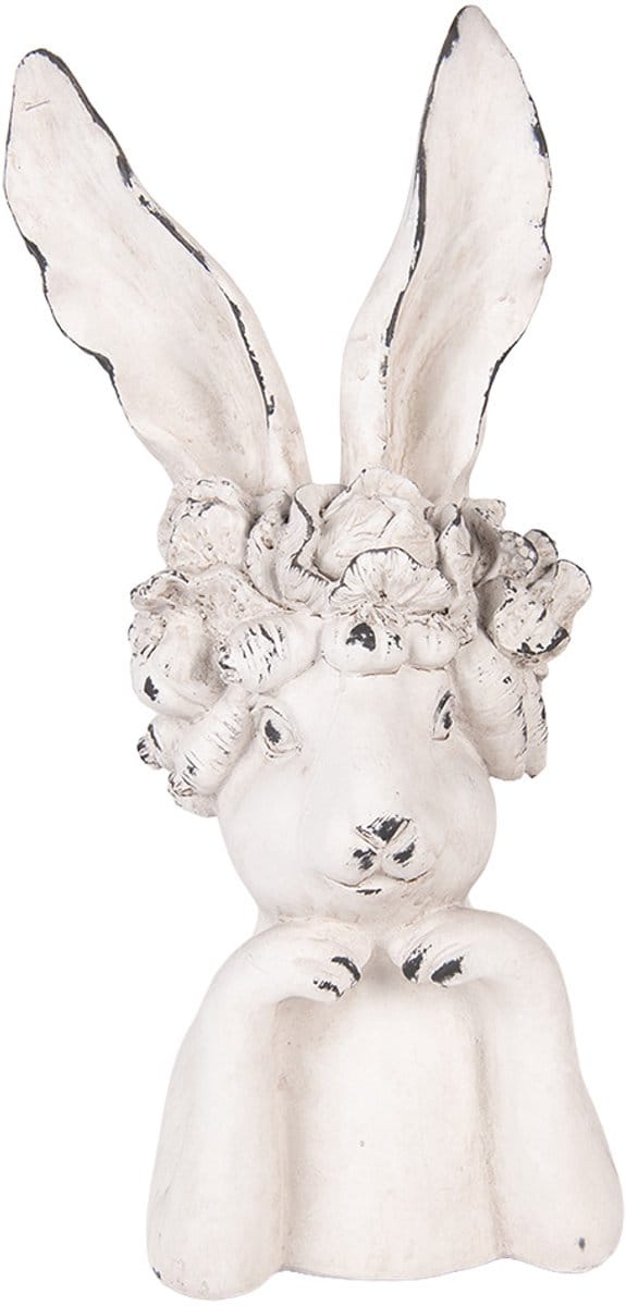 Clayre & Eef Decoratie Beeld Konijn 21x17x45 cm Wit Kunststof