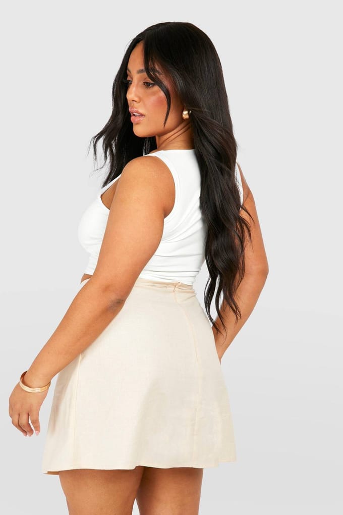 boohoo Dames Plus Mini Rok in Linnen Look | Stone | Maat: 28