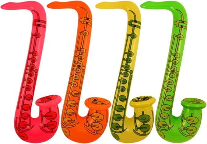 4x Opblaasbare Saxofoon 75cm - Neon Kleuren Feestartikelen