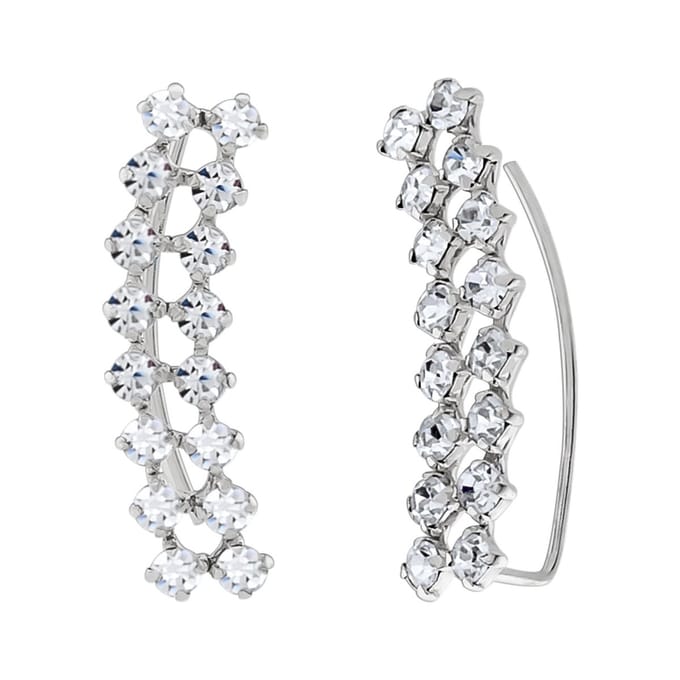 WeLoveSilver - ear climber - zilver - dubbele rij kristallen