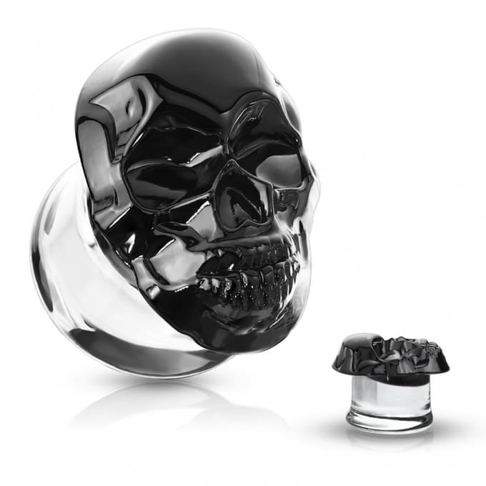 Double flared plug skull 10 mm - zwart - LMPiercings