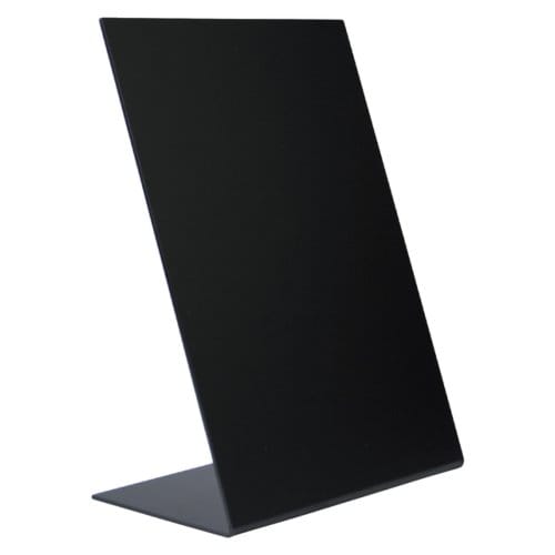 Securit® L-vormig A5-krijtbord van acryl in zwart