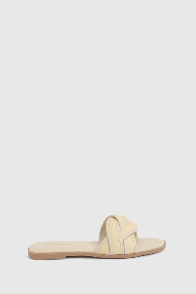 boohoo Dames Raffia Contrast Crossover Detail Slippers | Creme | Maat: 38