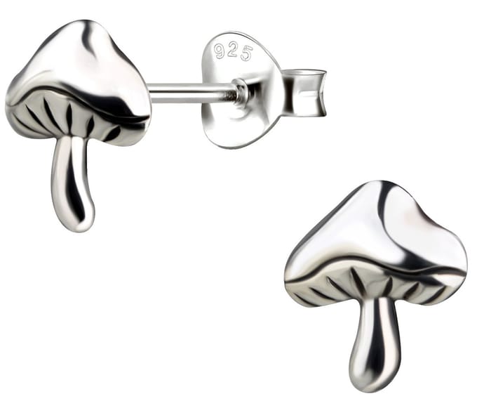 Joy|S - Zilveren paddenstoel oorbellen - 8 mm - geoxideerd - oorknoppen
