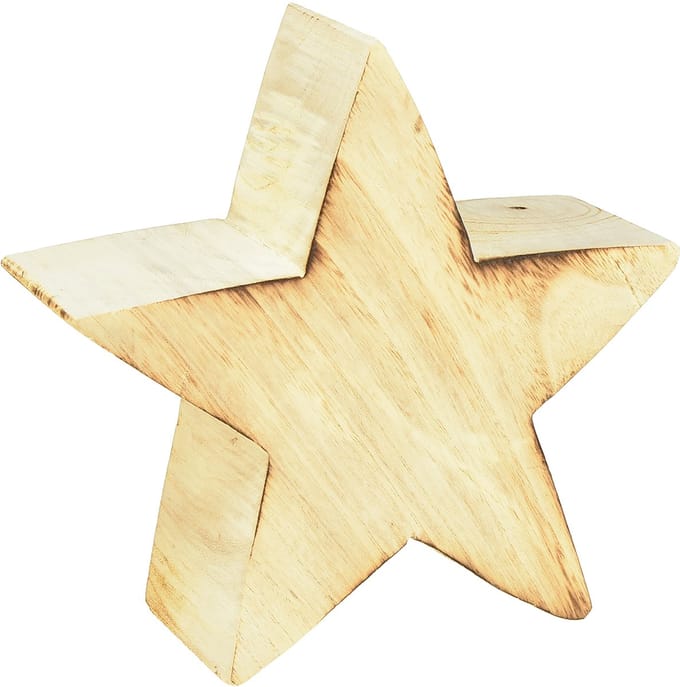 Rustieke decoratieve ster van hout - natuurlijke houtlook, 20x7 cm - v