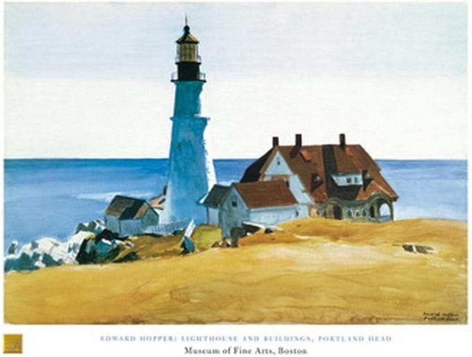 Kunstdruk Edward Hopper - Lighthouse and Buildings 80x60cm