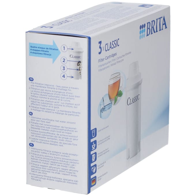 BRITA Classic filterpatronen - Pak van 3 - Vermindering van kalkaanslag, chloor en onzuiverheden - Wit