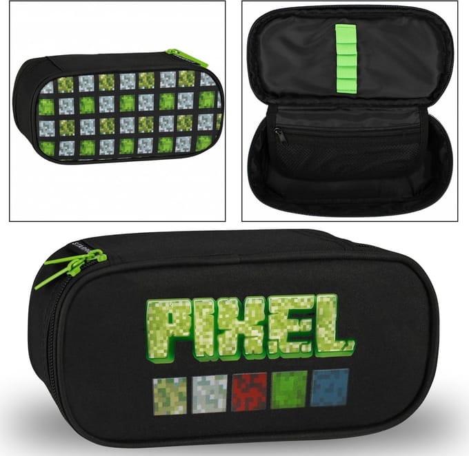 Pixel Game Zwarte ovale etui met rits 22x6x10 cm
