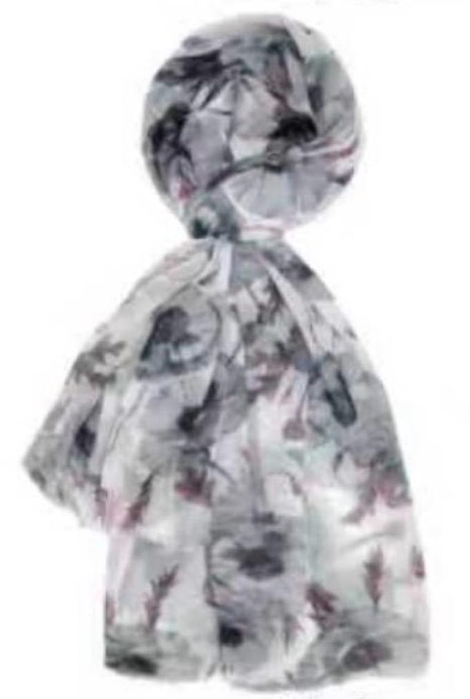 Lange Dunne Sjaal - Print - (33677#) - Grijs/Ecru